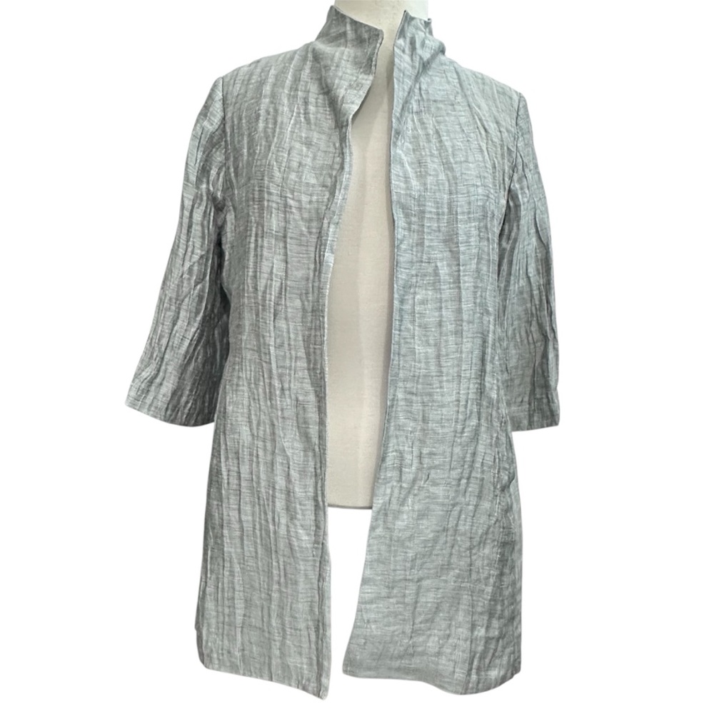 Eileen Fisher Crinkle Grey Lightweight Linen Blend Open Blazer Petite Medium